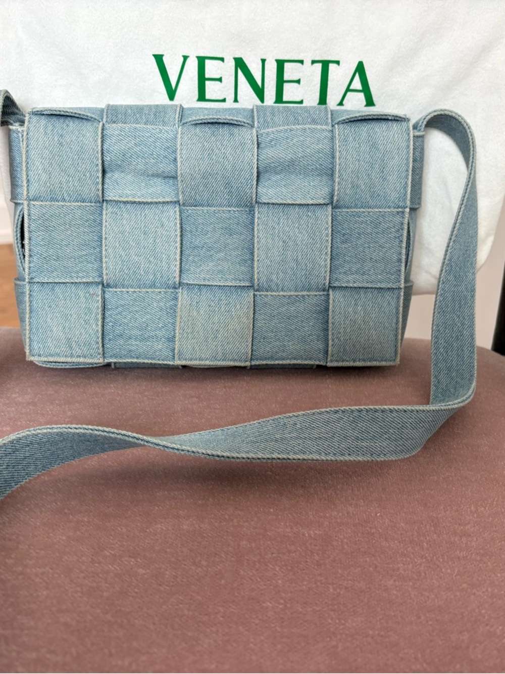 Bottega Veneta Denim Blue Intrecciato Weave Crossbody Bag